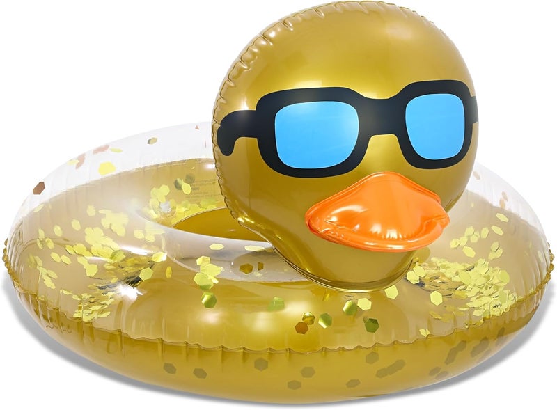 POZA Inflatable Duck Pool Float Tube- Heavy Duty Vinyl UV Resistant Confetti Pool Duck Floatie, Animal Pool Float Swim Ring Pool Inflatables for Kids and Adults for Beach, Party, Vacation - Image 1